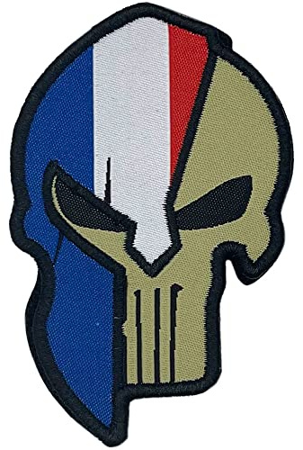 Patch Spartiate Brodé Français - Drapeau de la France - Patch Airsoft pour Vêtements et Sac à Dos - Militaire Tactique - 8,55 x 5,4 cm