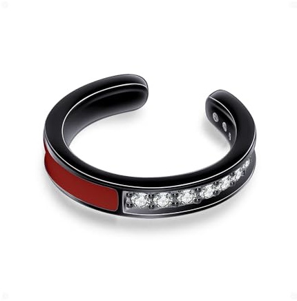Immobird Black Ear Cuff with Red Enamel and CZ 925 Sterling Silver Ear Cuff for Men Unisex Cuff Earrings for Women Cool and Stylish for Carnival Party