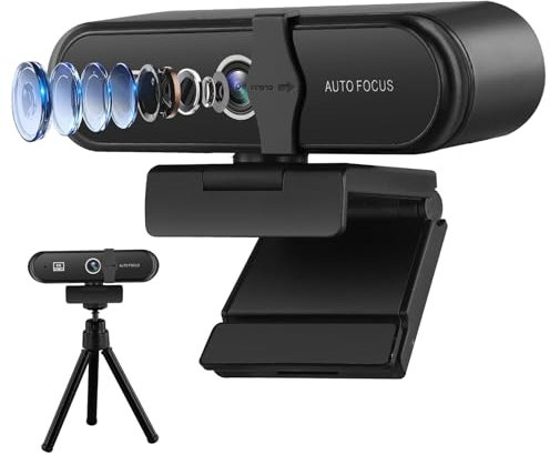 4K Webcam for PC, Pro HD Streaming Webcam with Microphone, 110° Wide Angle, Auto-zoom, Plug and Play, Software Control, Privacy Cover, Tripod, USB WebCam for Recording Conferencing Live Streaming