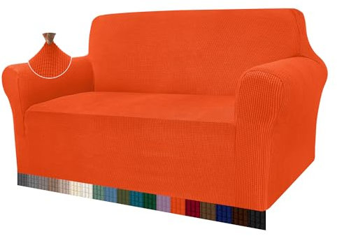 Granbest High Stretch Sofabezug Moderne Sofaüberwurf Jacquard Elastische Sofahusse für Wohnzimmer Protector für Hunde Haustiere (2 Sitzer, Orange)