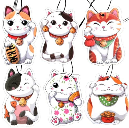 Thyonta 6PCS Cute Cat Car Air Fresheners Rear View Mirror Hanging Charms | 6PCS Cute Cat Car Air Fresheners for Rear View Mirror Car Home and Office