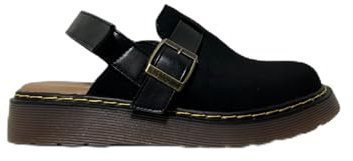Altamoda Zuecos Mujer Negro Plataforma Ajuste Hebilla Correa Velcro Estilo Militar Ante Tendencia 2024