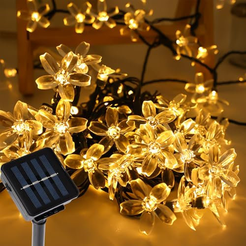 Aofonchy Solar String Lights Garden, 7M/ 23Ft 50LED Blossom Fairy Lights Outdoor IP65 Waterproof Solar Garden Flower String Light, 8 Modes Flower Lights for Patio Tree Yard Lawn Christmas Party
