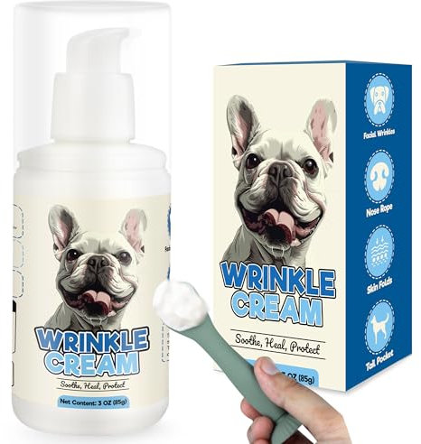 Dog Wrinkle Cream- Moisturizing Dry Skin for Wrinkles, Paws, Tail Pockets - Itch Relief, Hot Spot & Irritation Soother for French Bulldogs English Bulldog Pug All Breeds, 3 oz-Spatula Included