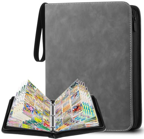 YSWOVUO Classeur Carte, 900 Porchettes Album Carte, Albums pour Cartes à Collectionner, pour Sangle Elastique, Gris