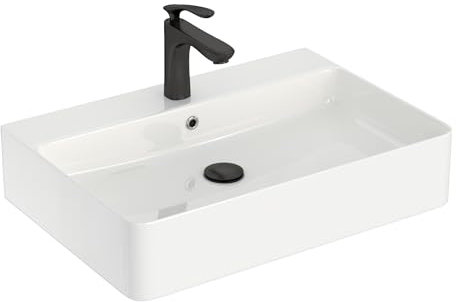 CASAMO Waschbecken 60 cm breit, Hängewaschbecken im Bogen-Design, Hochglanz Weiß, Kratzfest, leicht zu reinigen - flexibel installierbarer Waschtisch für Bad & Gäste-WC (60 x 42 x 13 cm)
