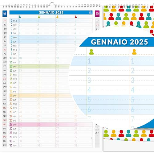 Calendario familiar 2025 de pared con 4 columnas – Para una planificación precisa para toda la familia – De papel ecológico – Dimensiones 30 x 42