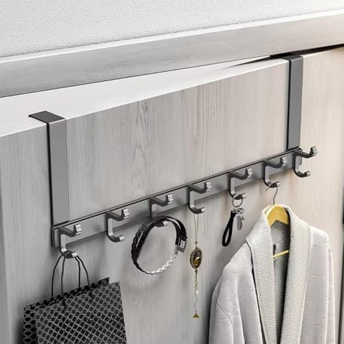 Hovoto Aluminium-Türhaken, 6 Haken, Platzsparend, Einfache Montage, Grau, für Innentüren ≤4,5 cm, Bad, Schlafzimmer, Wohnzimmer