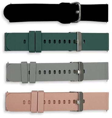 Kendox LifeTracker Ersatzarmbänder 4er-Set – Austauschbare Silikonarmbänder in Grau, Rosa, Grün & Schwarz – Zubehör LifeTracker Smartwatch