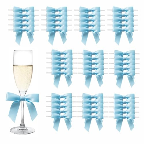 MORSUNBELA 50 Lazos de Regalo pequeños, Azul Claro pequeños Lazos para Envolver Regalos, Navidad Bodas