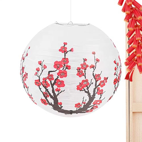 Farol de papel con flor, linterna de papel redonda china retro, linterna de papel de flor de ciruelo, decoración de festival de primavera, linterna de papel de temporada, decoración de linterna de