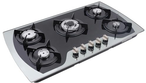 Cocina de gas con 5 zonas, quemador de gas autosuficiente, empotrable, con válvulas de seguridad de 90 cm, apagado automático