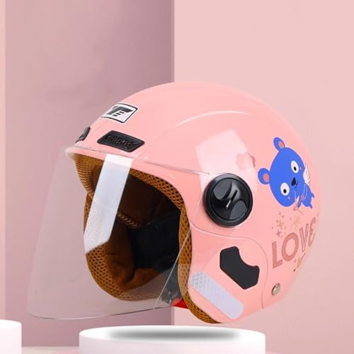 QJWMatic Casco da Moto per Bambini 3/4 con Visiera 2-10 Anni Ragazzi Ragazze Casco Aperto Mezzo Casco retrò Ciclomotore Elettrico ATV Caschi omologati ECE B,45-55cm