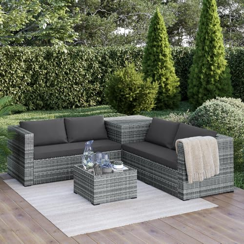 STEELSØN Veloria Rattan Gartenmöbel Set 4-TLG. – Gartenlounge mit Sofas, Tisch & Box – Outdoor Sitzgruppe bis 4 Personen – Sitzgarnitur Garten/Balkon/Terasse grau/anthrazit mit Stauraum
