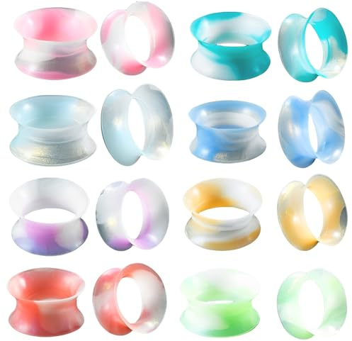 GUSXPPD 8 Pairs Silicone Ear Plugs Tunnels, Silicone Flesh Tunnels, Ear Tunnels Strectchers, Double Flared Expander, Flexible Flesh Tunnel Plugs for Women Men 3-25MM (14mm)