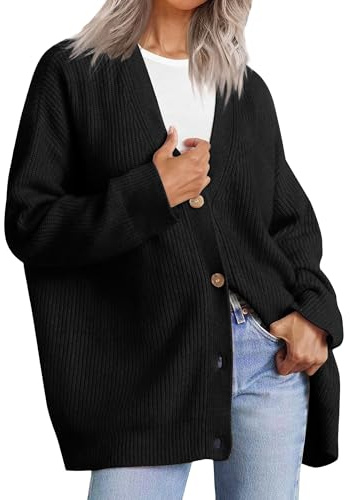 Cardigan Oversize à col en V et Manches Longues pour Femme, vêtement d'extérieur boutonné sur Le Devant, Pull décontracté en Tricot