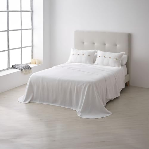 ESTELIA Colcha/Cubrecama de algodón Adra Color Blanco para Cama de 180 cm. Incluye Dos Fundas de cojín