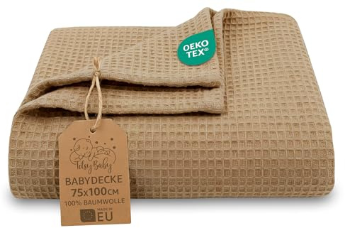 Totsy Baby Manta bebé algodón Waffle 75x100 cm - Plaid Tejido gofrado Nido de Abeja Suave mantita Ligera Transpirable arrullo sábana niño cobija Fina recién Nacido Certificado Oeko-Tex Marrón