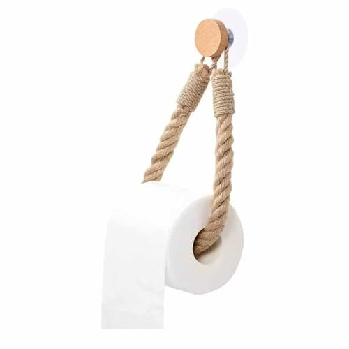 Self Adhesive Chunky Rope Toilet Roll Holder, Kitchen Roll Holder Log Style, Vintage Style Bathroom Towel Holder Stick On/Screw In Wall Mounted Tissue String (K158-1)