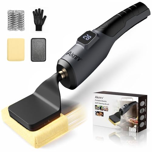 Aknrv Electric Grill Brush - Bristle Free Grill Brush for Outdoor Grill, Cordless BBQ Grill Cleaner with 3 Heads, Rechargeable 240 Mins Runtime Barbecue Grill Cleaning Brush (Gray)