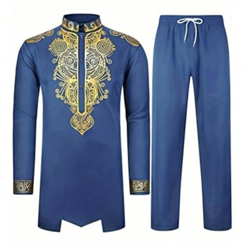 Costume africain pour homme Dashiki traditionnel 2 pièces Ensemble blazer à rayures et pantalon aznug ethnique décontracté pour homme Coupe ajustée Vêtements de fête de mariage Tenue de