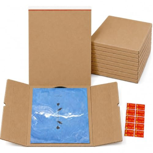 Carton vinyle 33 tours 12 pouces, lot de 10 cartons d’expédition LP 325 x 325 x 0-70 mm, emballage carton rigide pour disques vinyles, avec autocollants Fragile, STRBOXONG