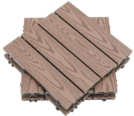 Baldosas de terraza de WPC, azulejos de clic para terraza y balcón, 30 x 30 cm, color marrón. Con drenaje, 22 unidades (aprox. 2 m²) como revestimiento de suelo resistente a la intemperie, para balcón