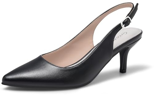Greatonu Spetsig tå sandaler slingback kattunge klackar spetsig tå pumps damskor klackar uppklädd arbete dejt bröllopsfest, Svart Pu, 41 EU