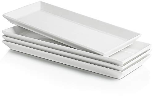 Sweese Porcelain Serving Platters 11.7 Inch - Elegant White Rectangular Plates, Set of 4 for Parties, Sushi, Appetizers