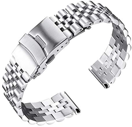 BINLUN Bracciali per orologi in acciaio inossidabile, 18 mm, 20 mm, 22 mm, 24 mm, 26 mm, cinturino in metallo, ricambio per uomo e donna, con 7 colori, oro, argento, nero, oro rosa, due tonalità,