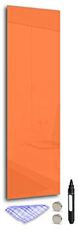 DekoGlas Magnettafel 'Orange' aus Glas 100x30cm, Memoboard inkl. Stift, Tuch & Magnet, Metall-Pinnwand für Küche & Büro