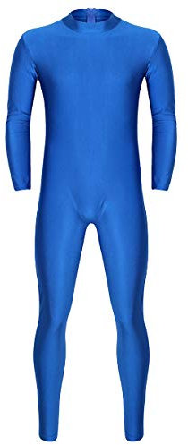 Msemis Vuxen onepiece med dragkedja för män långärmad underkläder helkroppsdräkt stående karg dansbody gymnastikdräkt heldräkt Leotard, blå, XXL