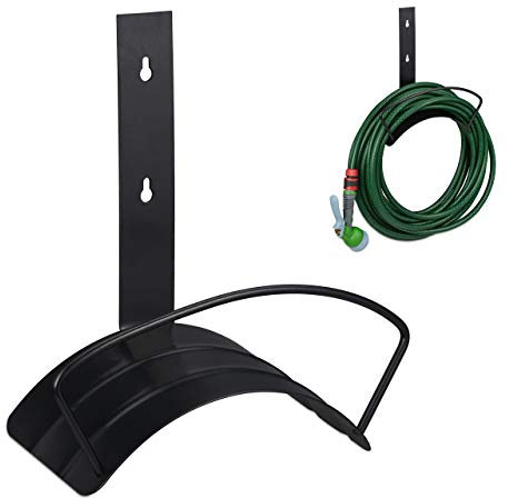 Relaxdays Support Tuyau d’arrosage, pour 60 m & 5/8, Enrouleur, dévidoir, Acier, Montage Mural, Rond, Jardin, Noir