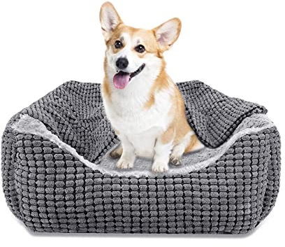JOEJOY Hundebett Mittelgroße Hunde, Hundekorb mit Herausnehmbar Decke, Hundebetten Cord Flauschiges Waschbar, Rutschfest Hundekörbchen, Hundesofa mit Hohem Rand Passt bis zu 14kg Haustiere(64x53x20cm)
