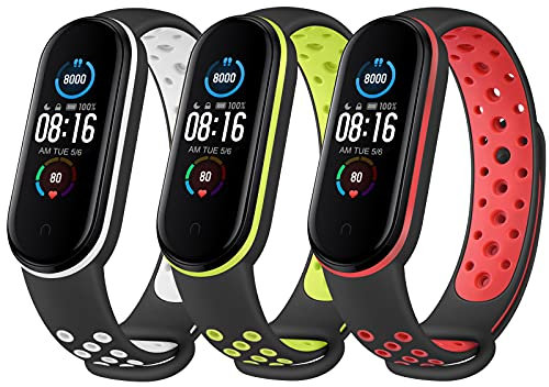 AK 3 Stück Armband Kompatibel mit Xiaomi Mi Band 5/Mi Band 6 Armband, Atmungsaktiv Silikon Ersatzarmband für Xiaomi Mi Band 5/6/Amazfit Band 5