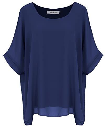 Van Der Rich ® - Camicia in Chiffon Foderato all'Interno - Dnna (Navy, L-XL)