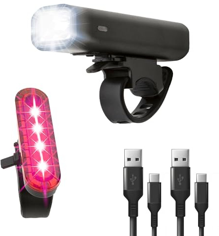 Defender Lumos USB Pro Bike Light Set - 150 Lumen IP54 Waterproof LED - Easy Mount Set Cycling Front & Rear Light - USB Rechargeable Bicycle Lights - Headlight Mountain Bike Light