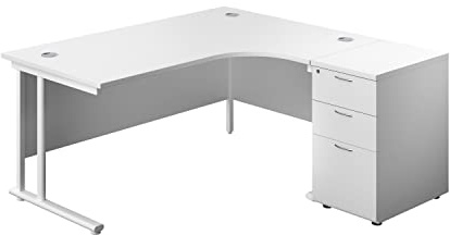 Office Hippo Heavy Duty Right Corner Radial Desk With 3 Drawer High Storage, Home Office PC Desk, Filing, 5 Yr Warranty, MFC - White Frame, 160cm x 160.4cm