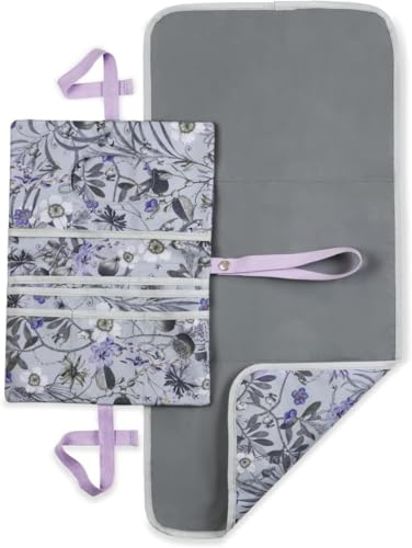 hauck Windeltasche mit Wickelunterlage Change N Walk für Unterwegs, Baby Wickeltasche Organizer, Wickeltetui mit Schlaufe für Kinderwagengriff, Wickelclutch, Abwischbar (Floral Grey)
