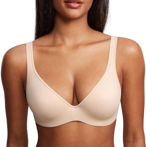 DOBREVA BH Damen mit Bügel Leicht Gepolstert T Shirt BHS Comfy Unterstützung Tiefer Ausschnitt Beige 80B