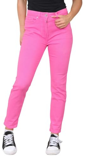 M and CO Womens Mom Jeans Tapered Leg Straight Ladies High Stretch Denim Pants Pink Waist Size 16