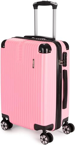 BRUBAKER Handgepäck Koffer London - Reisekoffer mit Zahlenschloss, 4 Rollen und Komfort Tragegriffen - 37 x 56 x 22 cm ABS Trolley - Hartschalen Rollkoffer (M - Rosa)