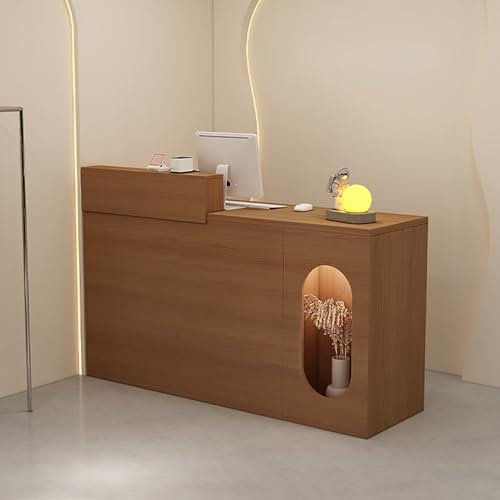 Receptionsdisk med disk Kassadisk Reception Receptiondisk med lampor och låsbara lådor Modernt välkomstbord för lobbyn Skönhetssalong Klädbutik Mjölktebutik.(Walnut)