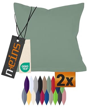 npluseins Doppelpack Baumwoll-Kissenbezüge - Moderne Wohndekoration in schlichtem Design 317.361, 40 x 40 cm, Salbei