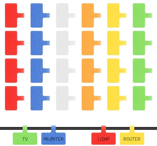 24 Stück Kabeletiketten Kabel Beschriftung Wiederverwendbar, Mehrfarbige Kabelmarkierung Kabel, 4 X 2cm Schreibfläche Zum Identifizierung von Kabel, Kabelbeschriftung Clip, Kabel Etiketten