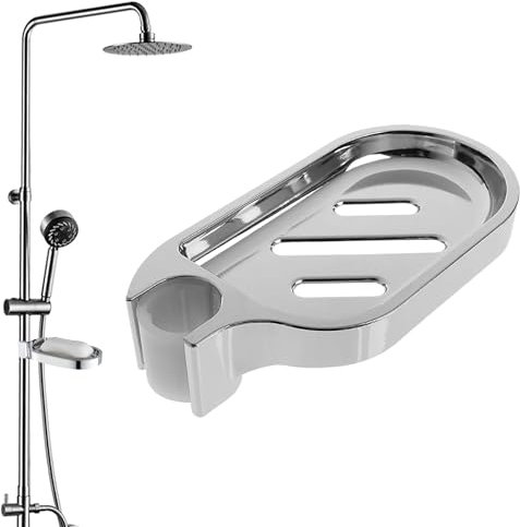 1PCS Shower Soap Holder Clip-on ABS Soap Holders for 22mm Shower Round Rail Pole (Silver)