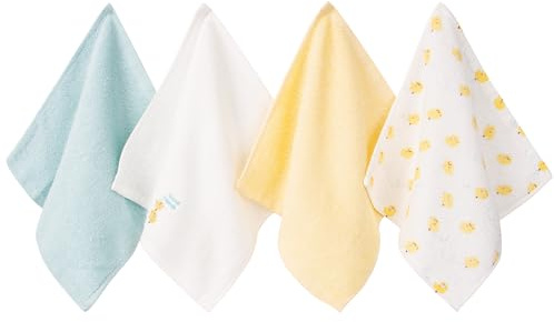 4-pack baby tvättlappar – 100 % bomull mjuka och absorberande frottéhanddukar för känslig hud ansikte hand kropp rap trasor våtservetter nödvändigheter för nyfödda spädbarn småbarn flickor pojkar (gul