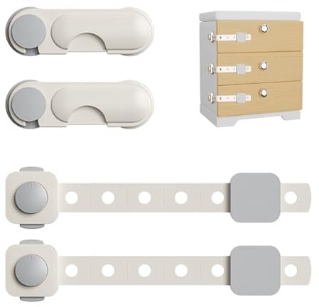 Zasjon 4 Stück Kindersicherung Schrank, Kinder Schranksicherung Baby, Schubladensicherung mit Starke Kleber, Zum Kleben Ohne Bohren, für Schrank, Kühlschrank und Schubladen