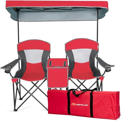 Lounge Folding Sun Lounger Outdoor Furniture Double Beach Chair with Canopy Shade Folding Portable Chair Fishing Playa Cool Camping Gear Tent Foldable Set (Red One Size)