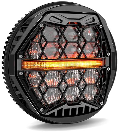 DOT Approved 5-3/4 5.75 Inch LED Headlight with Amber DRL Compatible with Dyna Street Bob Super Wide Glide Low Rider Night Rod Train Softail Deuce Custom Sportster Iron 883,Black